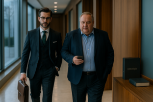 advogado criminal e cliente recebem suporte estratégico durante gestão de crise pessoal na defesa criminal